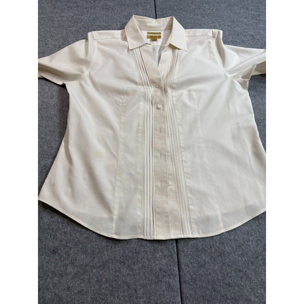 Gold Label Dress Shirt Women's 14 Ivory 100% Cotton Pintuck Long Sleeve Formal